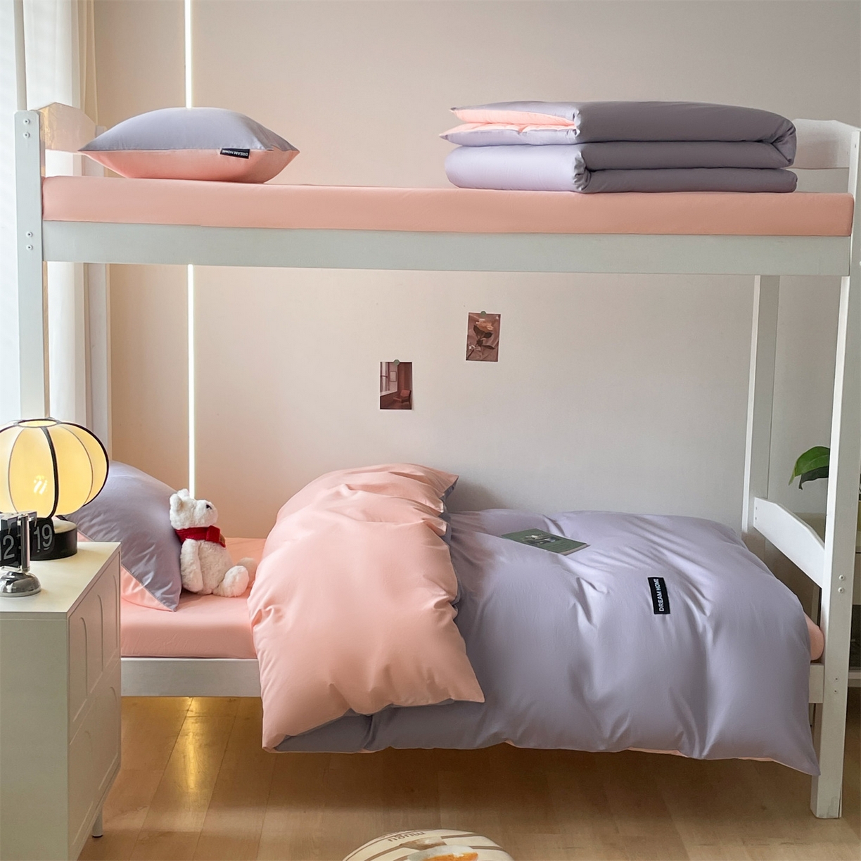 91家纺网 家纺一手货源 找家纺 笙意家纺 2025新款全棉纯棉简约黑标学生三件套 黑标款-星黛紫+奶油粉