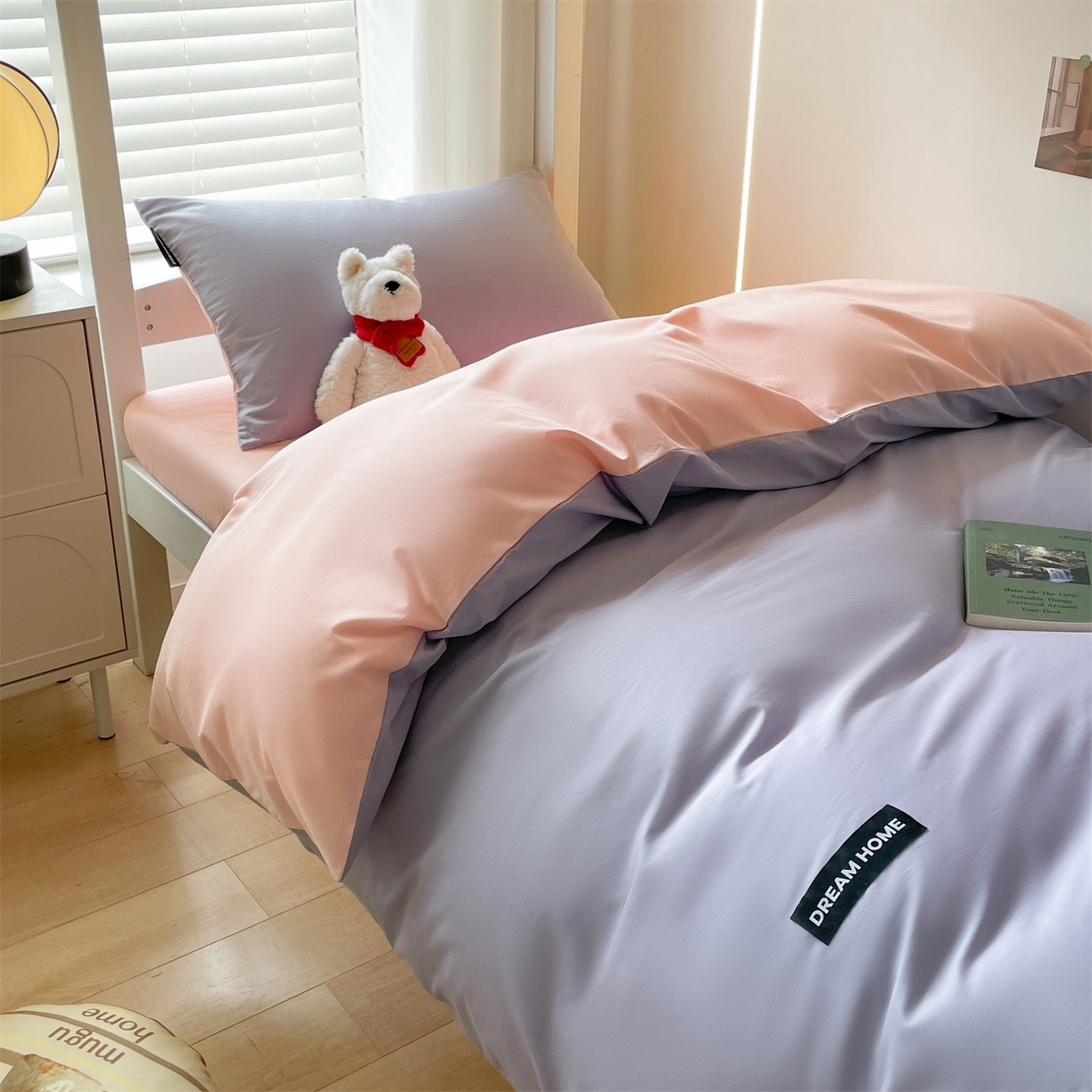 91家纺网 家纺一手货源 找家纺 笙意家纺 2025新款全棉纯棉简约黑标学生三件套 黑标款-星黛紫+奶油粉