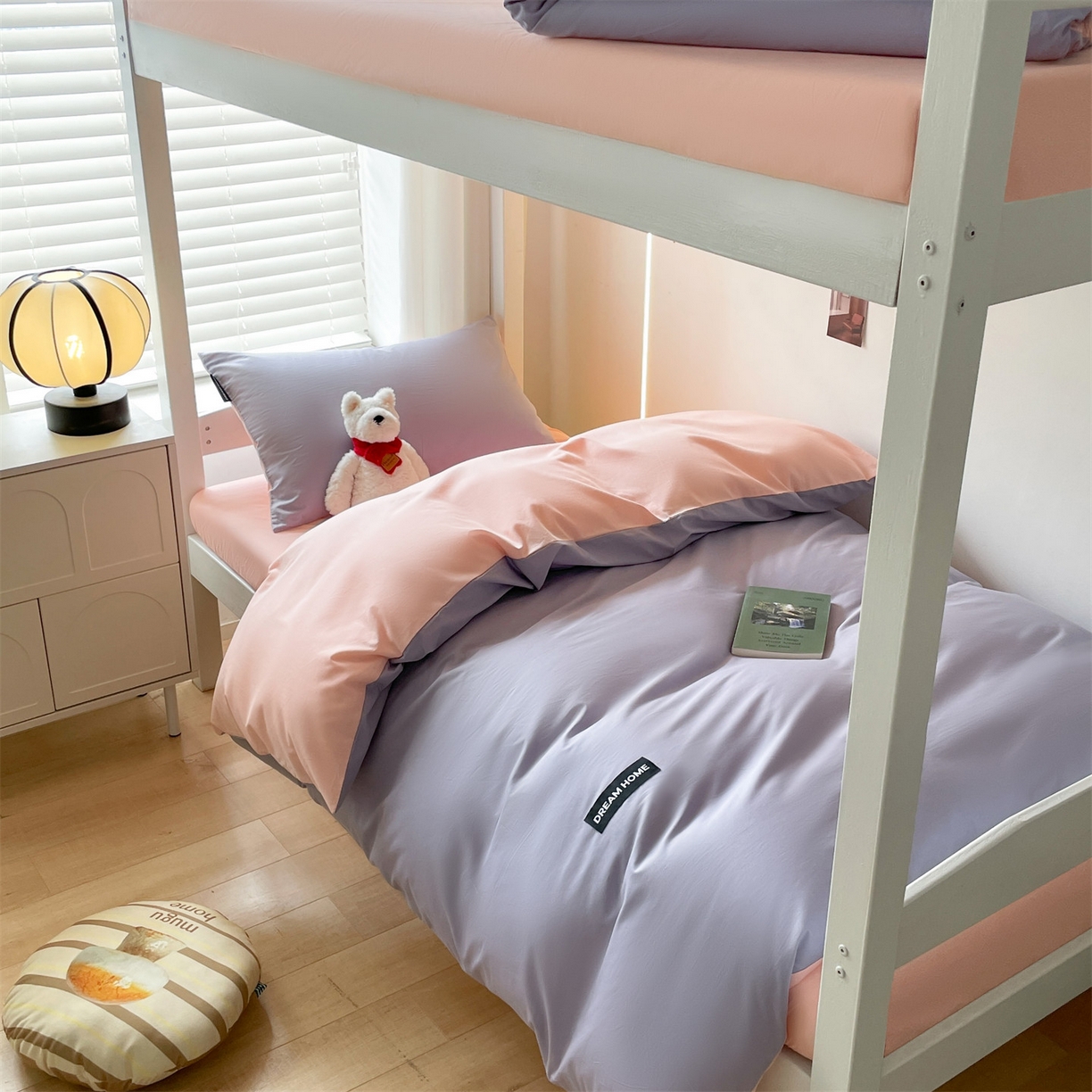 91家纺网 家纺一手货源 找家纺 笙意家纺 2025新款全棉纯棉简约黑标学生三件套 黑标款-星黛紫+奶油粉