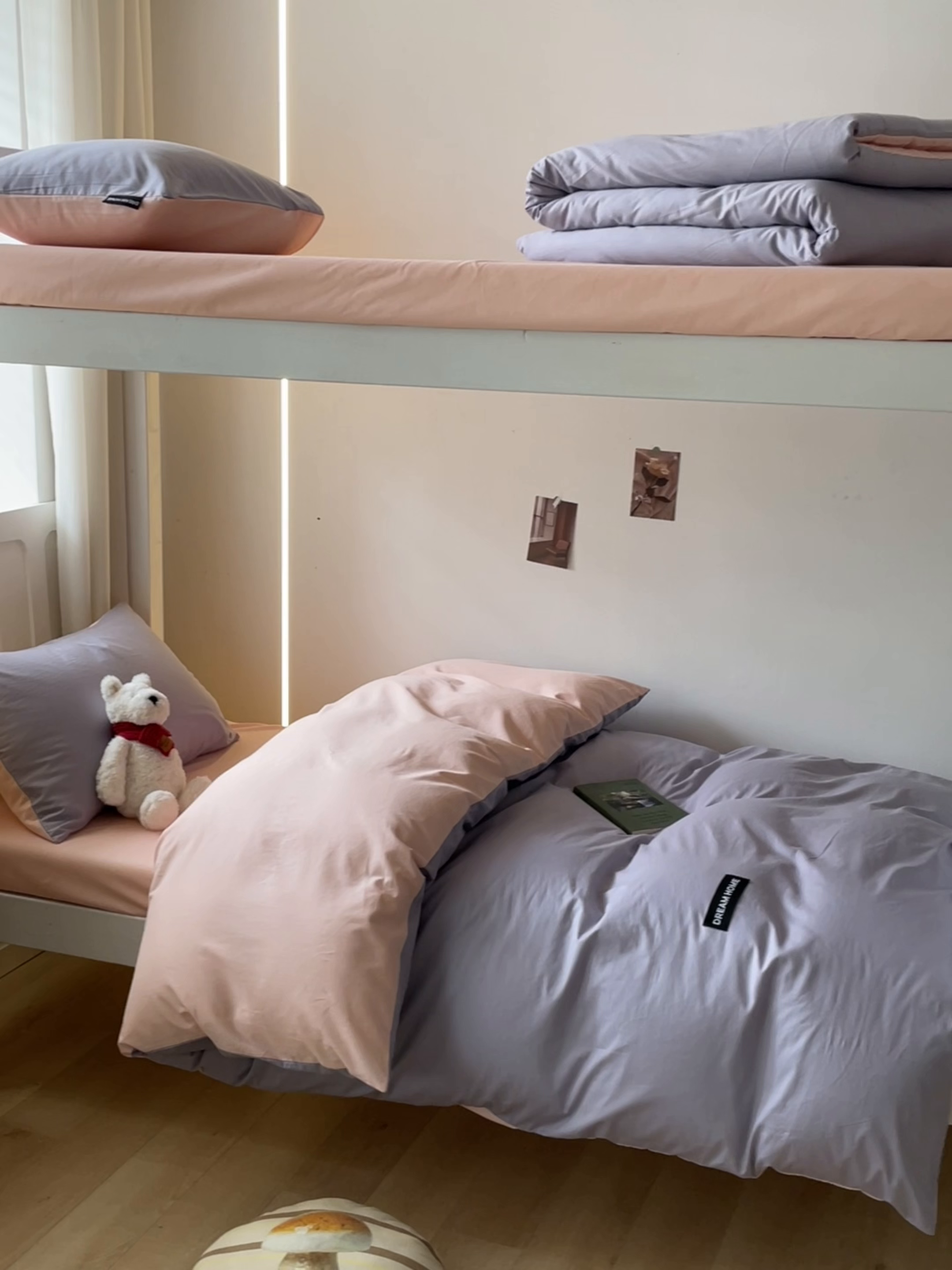 91家纺网 家纺一手货源 找家纺 笙意家纺 2025新款全棉纯棉简约黑标学生三件套 黑标款-星黛紫+奶油粉