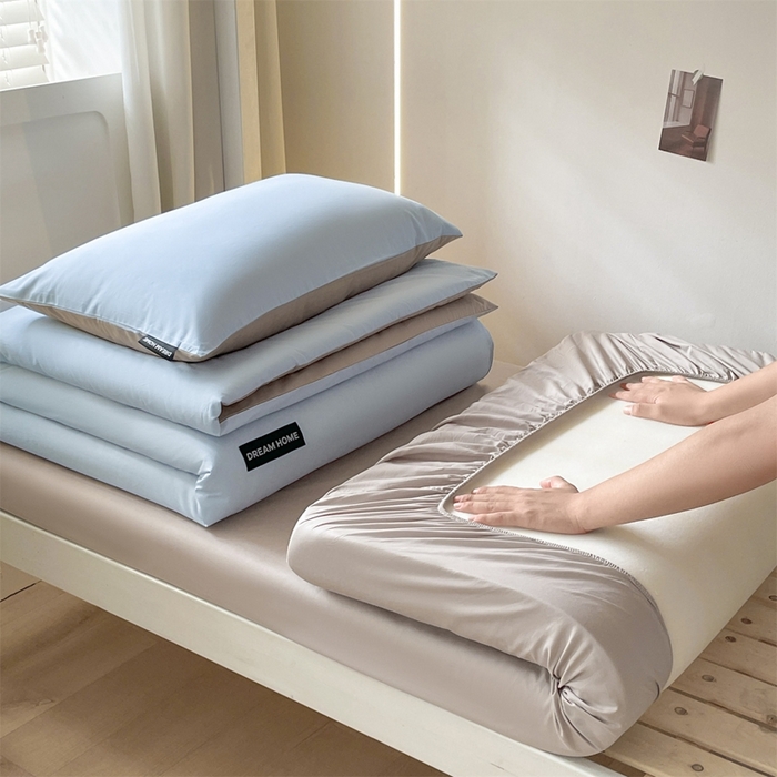 91家纺网 家纺一手货源 找家纺 笙意家纺 2025新款全棉纯棉简约黑标学生三件套 黑标款-天空蓝+山灰