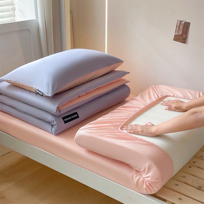 91家纺网 家纺一手货源 找家纺 笙意家纺 2025新款全棉纯棉简约黑标学生三件套 黑标款-星黛紫+奶油粉