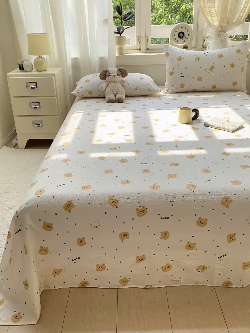 91家纺网 家纺一手货源 找家纺 （总）眠势力 2025新款云感双层纱床单三件套ins奶油风学生宿舍床单四季通用