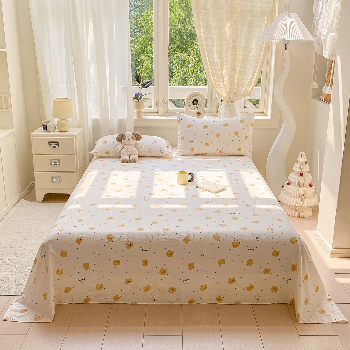 91家纺网 家纺一手货源 找家纺 （总）眠势力 2025新款云感双层纱床单三件套ins奶油风学生宿舍床单四季通用