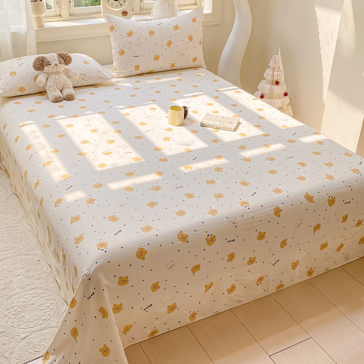 91家纺网 家纺一手货源 找家纺 （总）眠势力 2025新款云感双层纱床单三件套ins奶油风学生宿舍床单四季通用