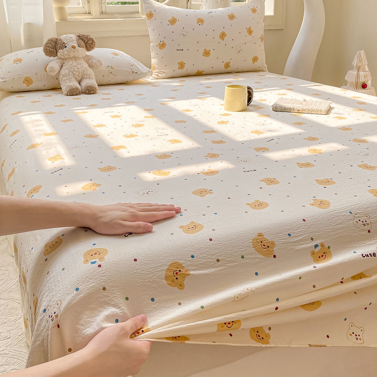 91家纺网 家纺一手货源 找家纺 （总）眠势力 2025新款云感双层纱床单三件套ins奶油风学生宿舍床单四季通用