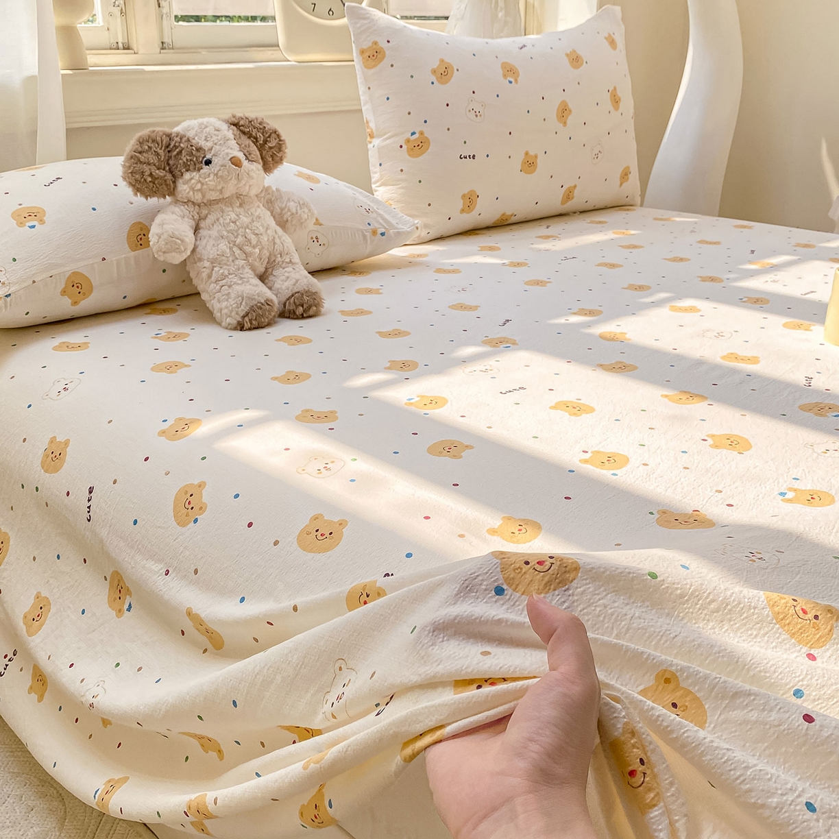 91家纺网 家纺一手货源 找家纺 （总）眠势力 2025新款云感双层纱床单三件套ins奶油风学生宿舍床单四季通用