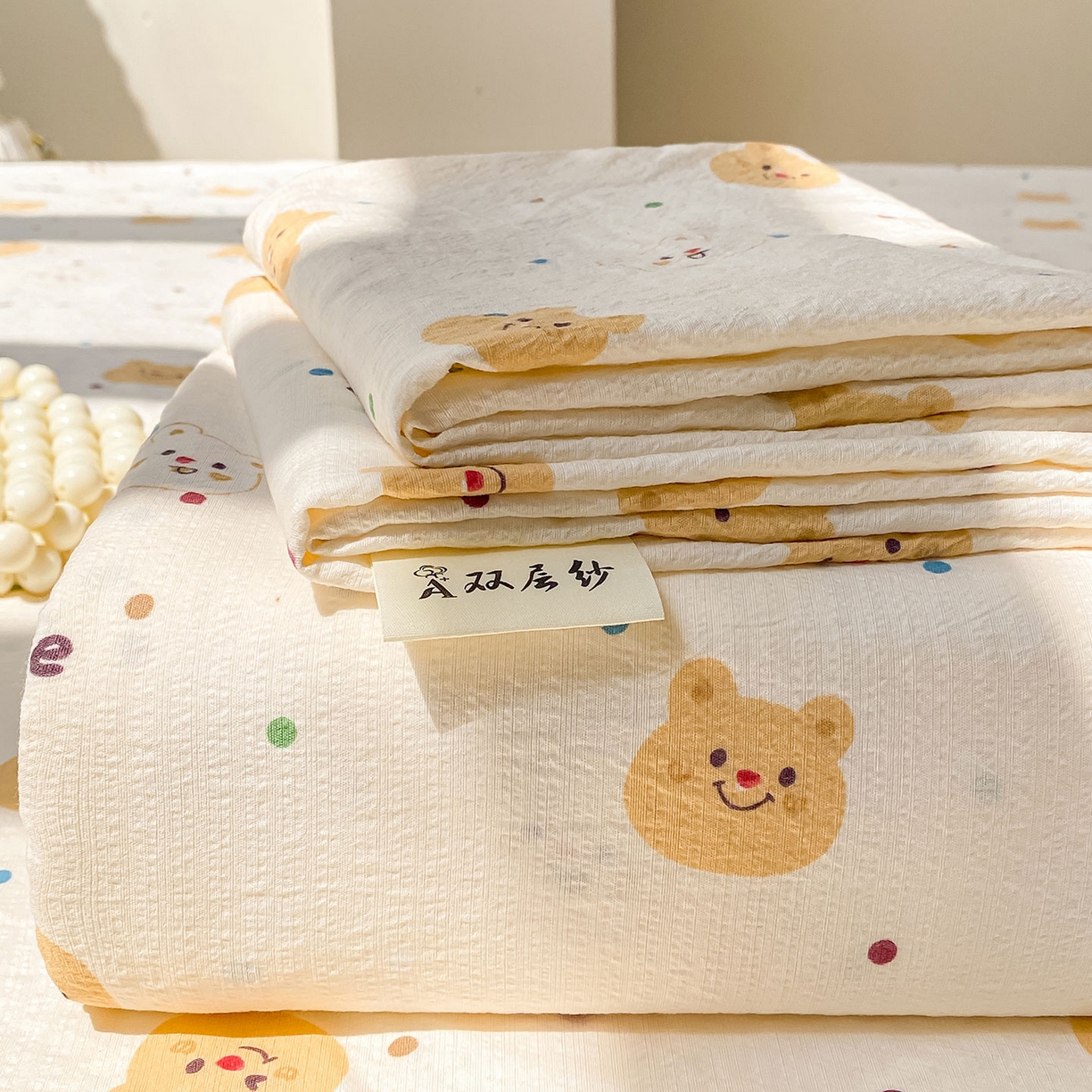 91家纺网 家纺一手货源 找家纺 （总）眠势力 2025新款云感双层纱床单三件套ins奶油风学生宿舍床单四季通用