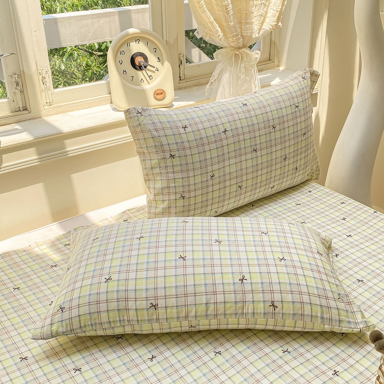 91家纺网 家纺一手货源 找家纺 眠势力 2025新款云感双层纱床单三件套ins奶油风学生宿舍床单四季通用 格调蝴蝶结