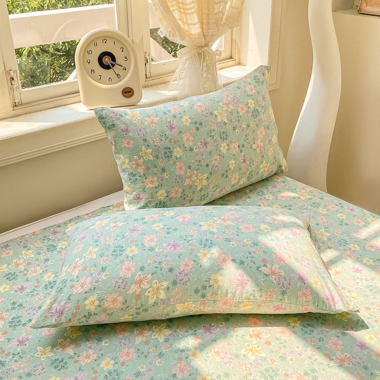 91家纺网 家纺一手货源 找家纺 眠势力 2025新款云感双层纱床单三件套ins奶油风学生宿舍床单四季通用 花开盛夏