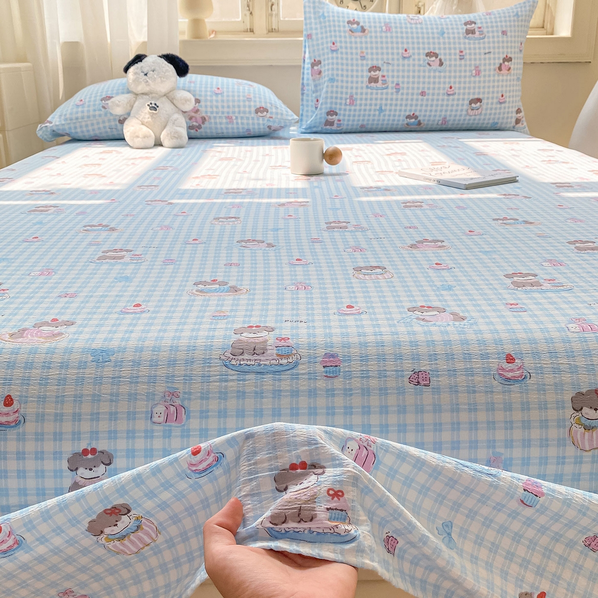 91家纺网 家纺一手货源 找家纺 眠势力 2025新款云感双层纱床单三件套ins奶油风学生宿舍床单四季通用 淘气狗