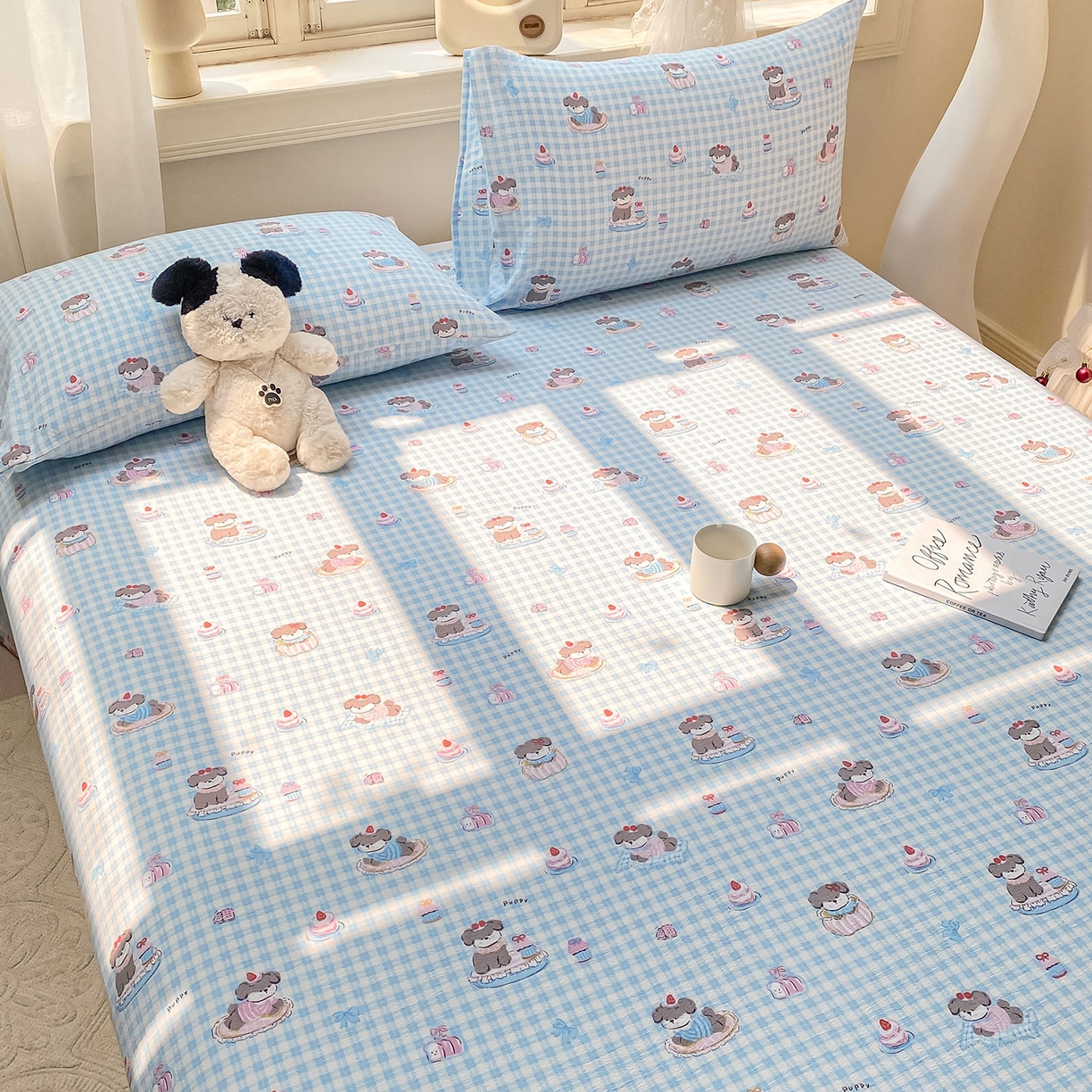 91家纺网 家纺一手货源 找家纺 眠势力 2025新款云感双层纱床单三件套ins奶油风学生宿舍床单四季通用 淘气狗