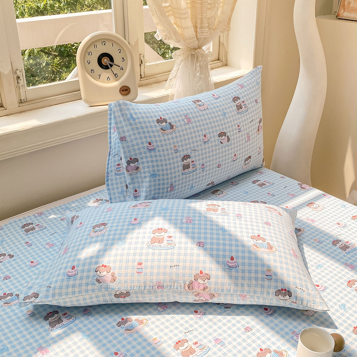 91家纺网 家纺一手货源 找家纺 眠势力 2025新款云感双层纱床单三件套ins奶油风学生宿舍床单四季通用 淘气狗