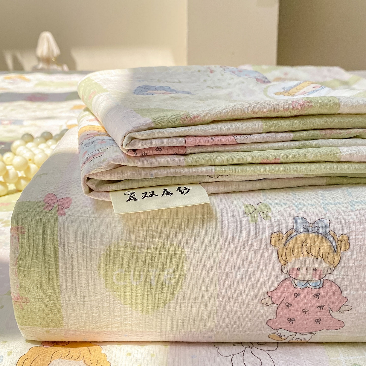 91家纺网 家纺一手货源 找家纺 眠势力 2025新款云感双层纱床单三件套ins奶油风学生宿舍床单四季通用 小公举