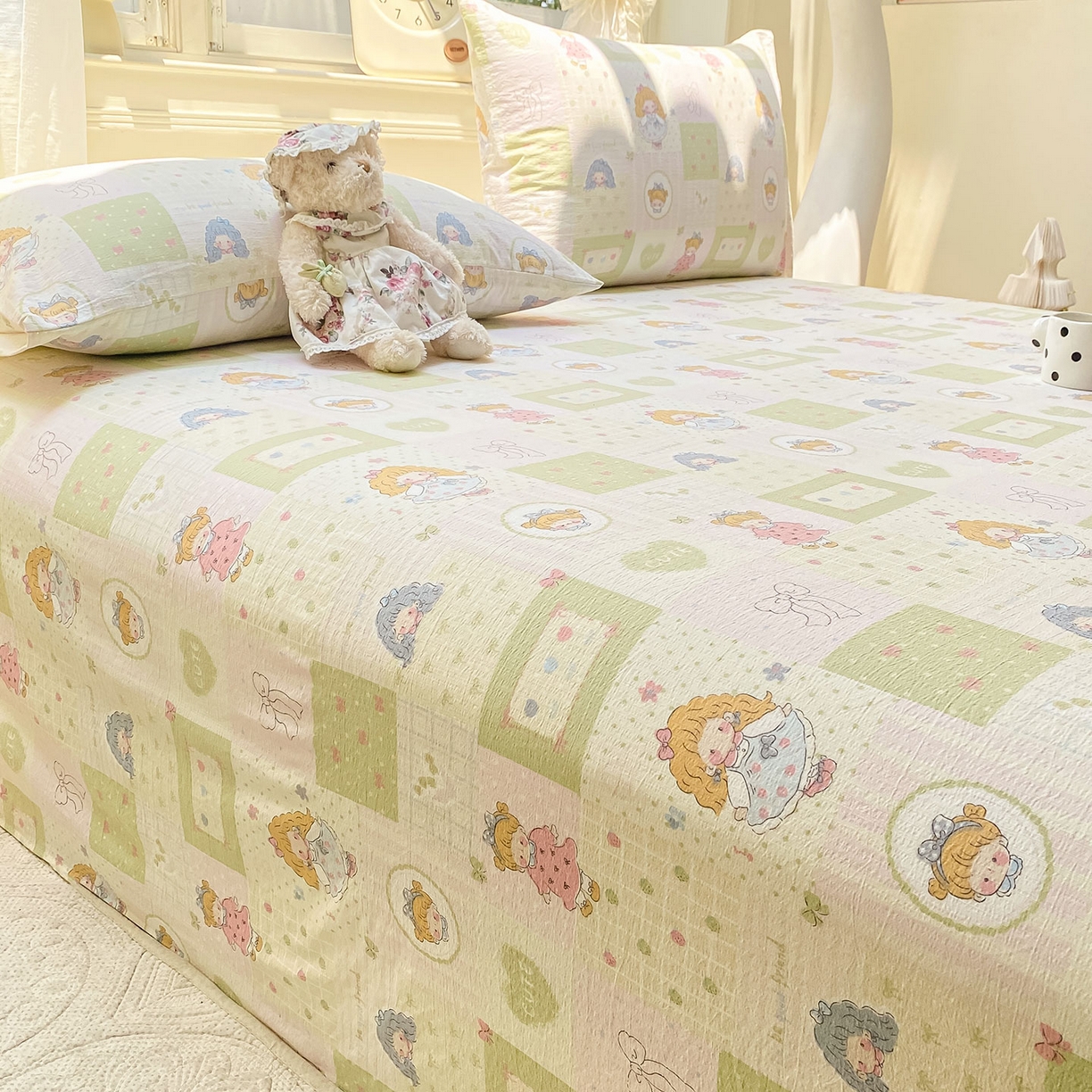 91家纺网 家纺一手货源 找家纺 眠势力 2025新款云感双层纱床单三件套ins奶油风学生宿舍床单四季通用 小公举