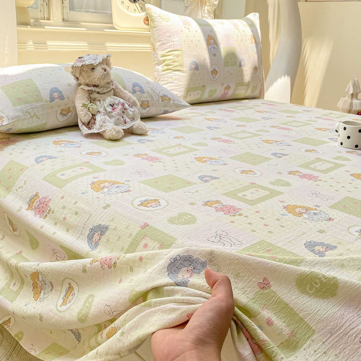 91家纺网 家纺一手货源 找家纺 眠势力 2025新款云感双层纱床单三件套ins奶油风学生宿舍床单四季通用 小公举