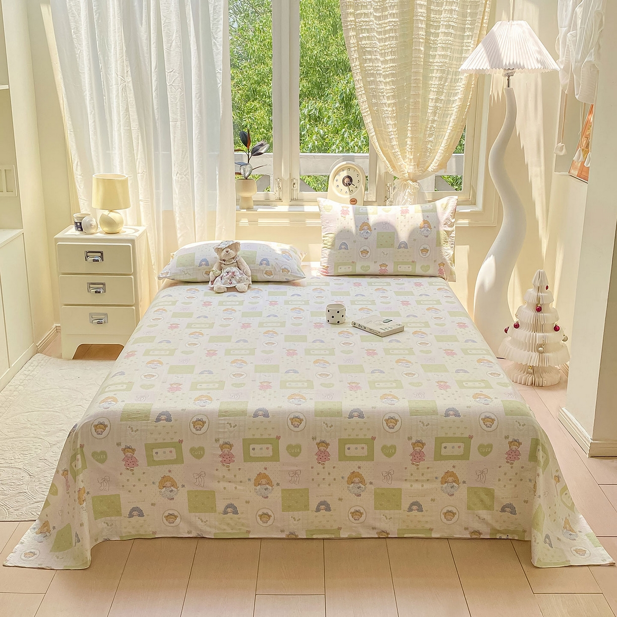 91家纺网 家纺一手货源 找家纺 眠势力 2025新款云感双层纱床单三件套ins奶油风学生宿舍床单四季通用 小公举