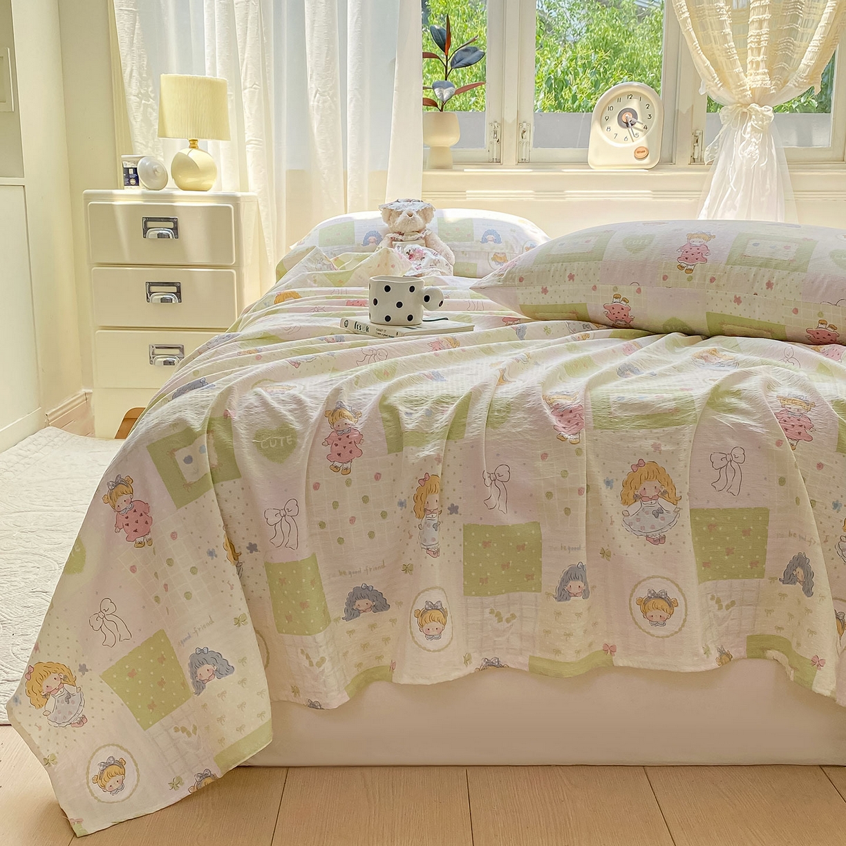 91家纺网 家纺一手货源 找家纺 眠势力 2025新款云感双层纱床单三件套ins奶油风学生宿舍床单四季通用 小公举