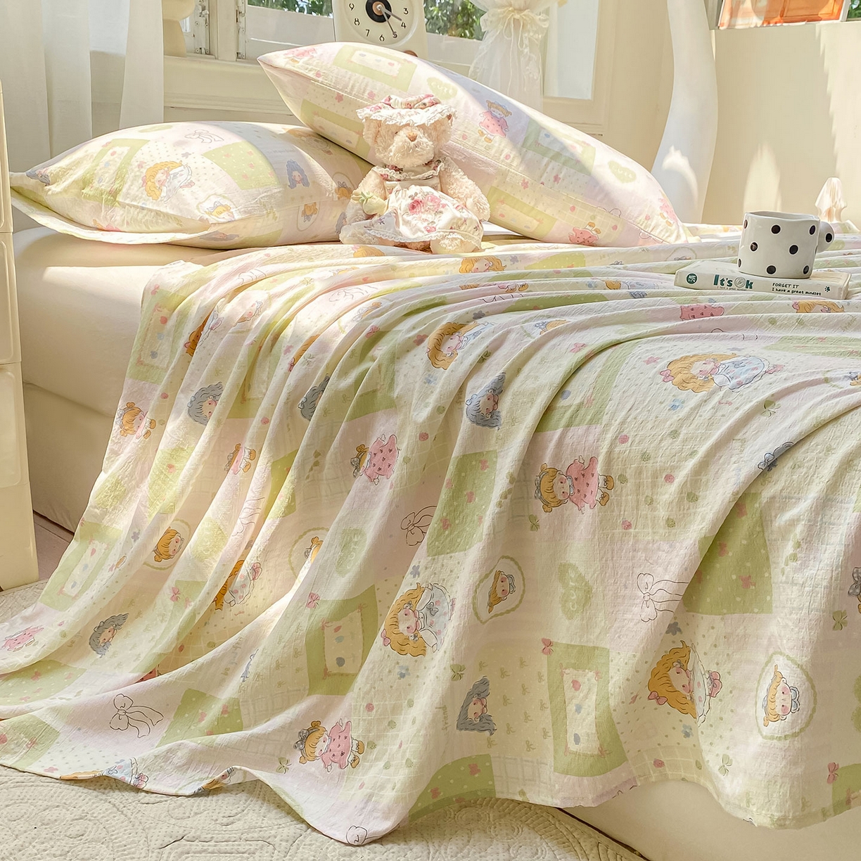 91家纺网 家纺一手货源 找家纺 眠势力 2025新款云感双层纱床单三件套ins奶油风学生宿舍床单四季通用 小公举