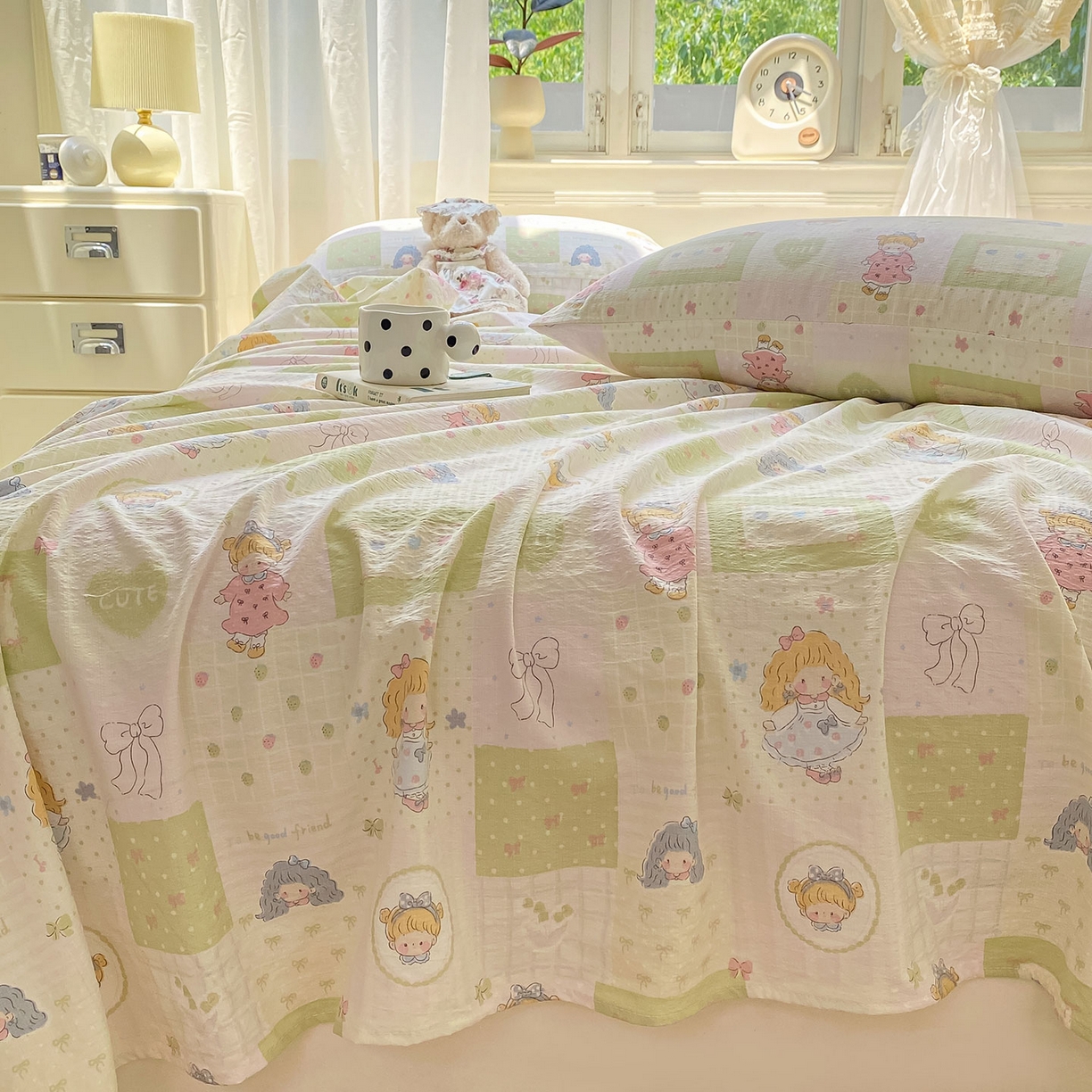 91家纺网 家纺一手货源 找家纺 眠势力 2025新款云感双层纱床单三件套ins奶油风学生宿舍床单四季通用 小公举