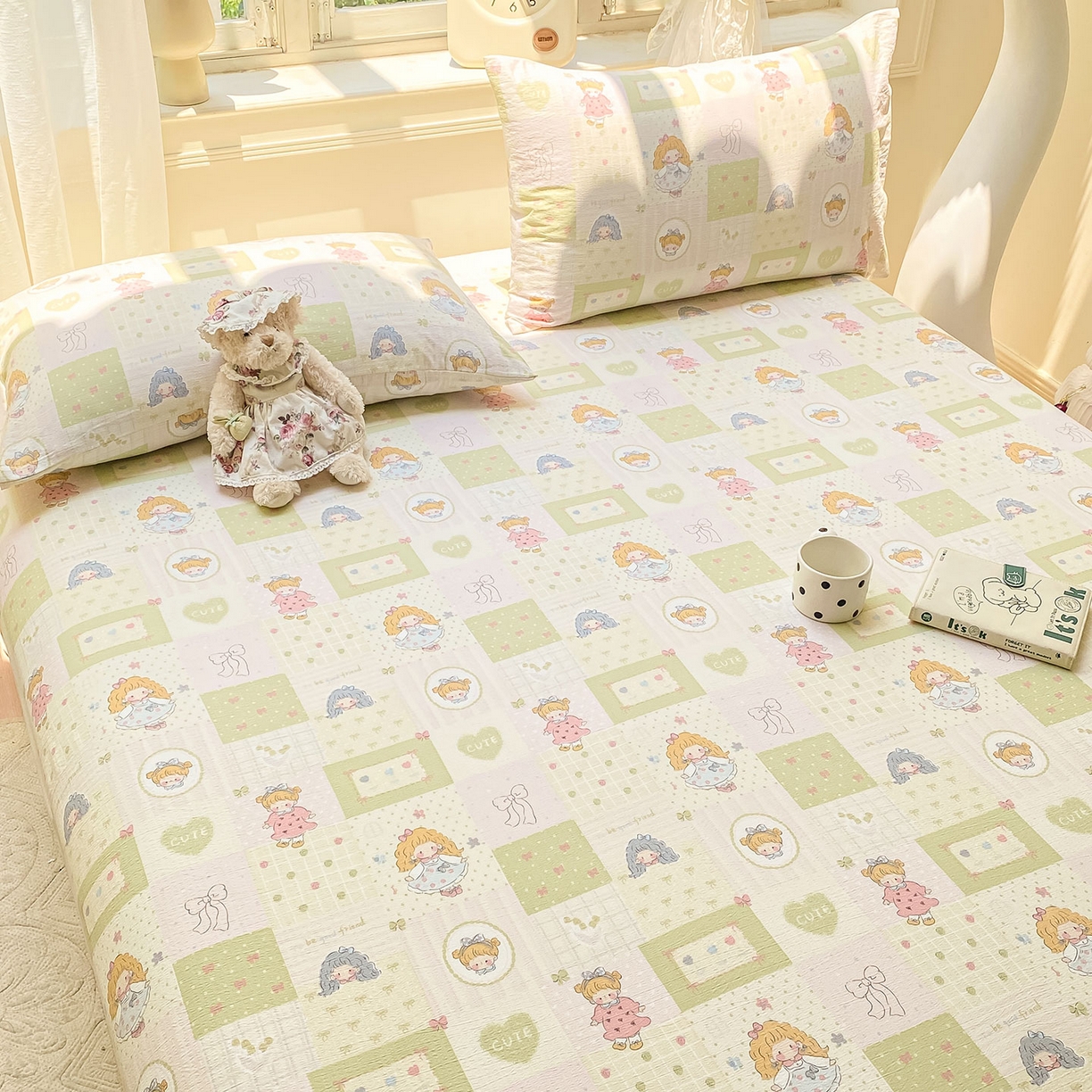 91家纺网 家纺一手货源 找家纺 眠势力 2025新款云感双层纱床单三件套ins奶油风学生宿舍床单四季通用 小公举