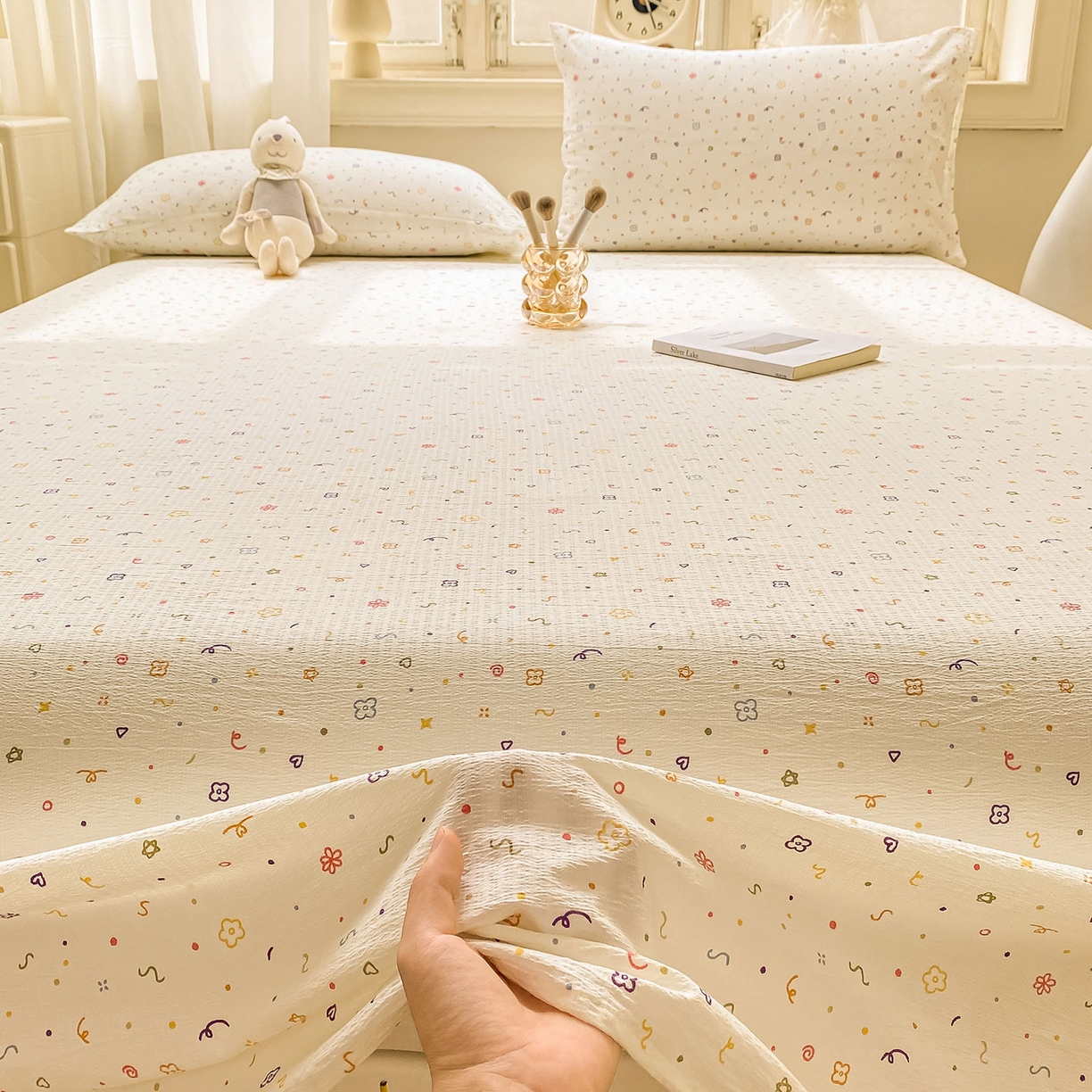 91家纺网 家纺一手货源 找家纺 眠势力 2025新款云感双层纱床单三件套ins奶油风学生宿舍床单四季通用 小美好