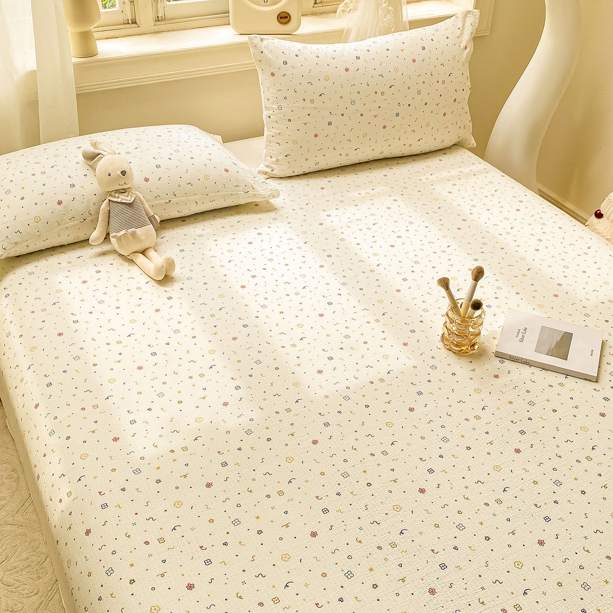 91家纺网 家纺一手货源 找家纺 眠势力 2025新款云感双层纱床单三件套ins奶油风学生宿舍床单四季通用 小美好