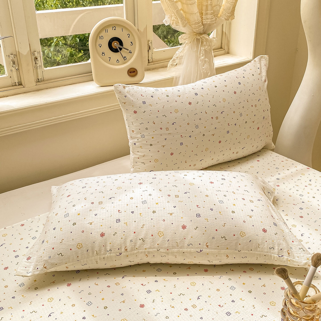 91家纺网 家纺一手货源 找家纺 眠势力 2025新款云感双层纱床单三件套ins奶油风学生宿舍床单四季通用 小美好