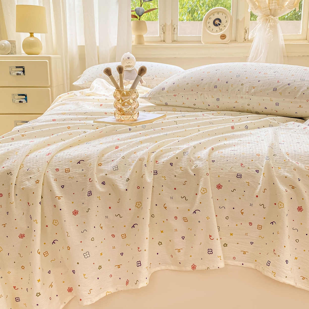 91家纺网 家纺一手货源 找家纺 眠势力 2025新款云感双层纱床单三件套ins奶油风学生宿舍床单四季通用 小美好