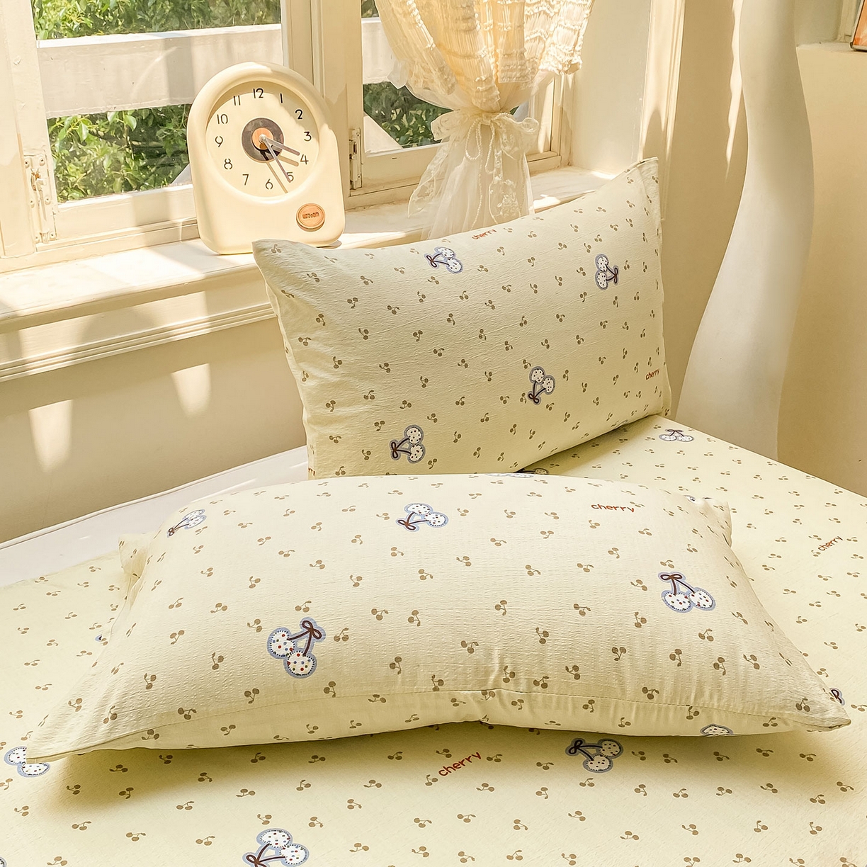 91家纺网 家纺一手货源 找家纺 眠势力 2025新款云感双层纱床单三件套ins奶油风学生宿舍床单四季通用 樱桃丸子