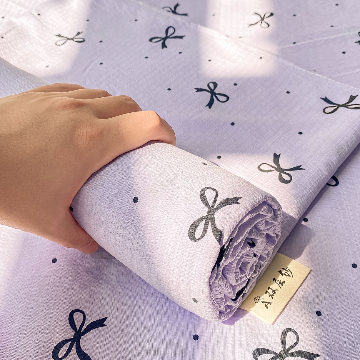 91家纺网 家纺一手货源 找家纺 眠势力 2025新款云感双层纱床单三件套ins奶油风学生宿舍床单四季通用 紫韵蝴蝶结