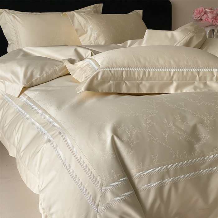 91家纺网 家纺一手货源 找家纺 品家居 2025新款100支高精密长绒棉四件套-岁月静好 浅香槟