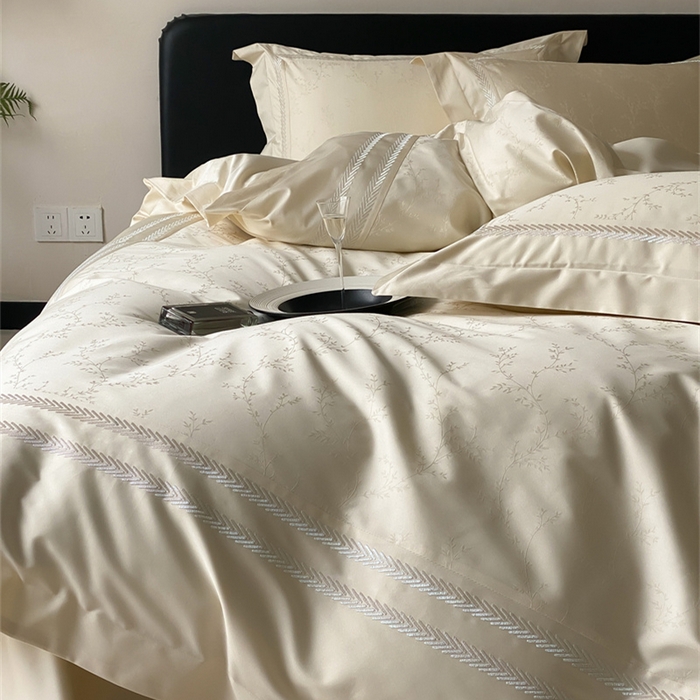 91家纺网 家纺一手货源 找家纺 品家居 2025新款100支高精密长绒棉四件套-岁月静好 浅香槟