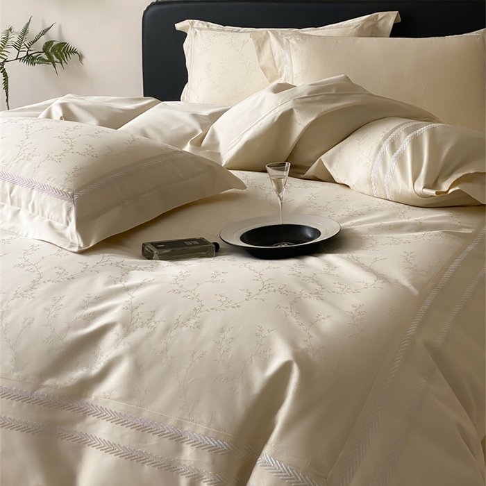 91家纺网 家纺一手货源 找家纺 品家居 2025新款100支高精密长绒棉四件套-岁月静好 浅香槟