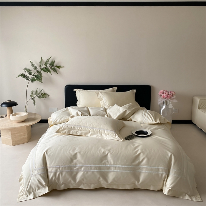 91家纺网 家纺一手货源 找家纺 品家居 2025新款100支高精密长绒棉四件套-岁月静好 浅香槟