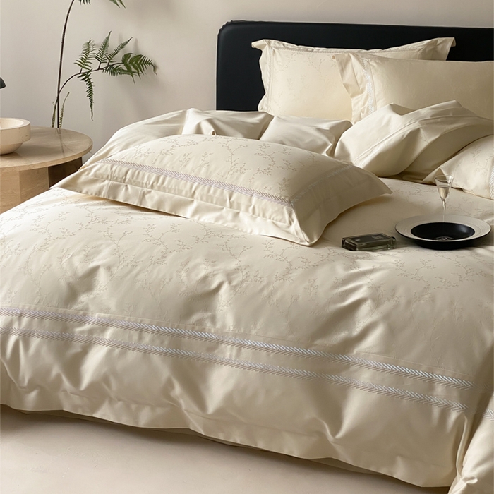 91家纺网 家纺一手货源 找家纺 品家居 2025新款100支高精密长绒棉四件套-岁月静好 浅香槟