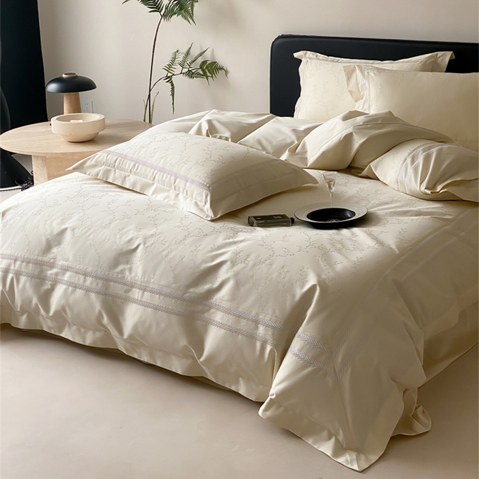 91家纺网 家纺一手货源 找家纺 品家居 2025新款100支高精密长绒棉四件套-岁月静好 浅香槟