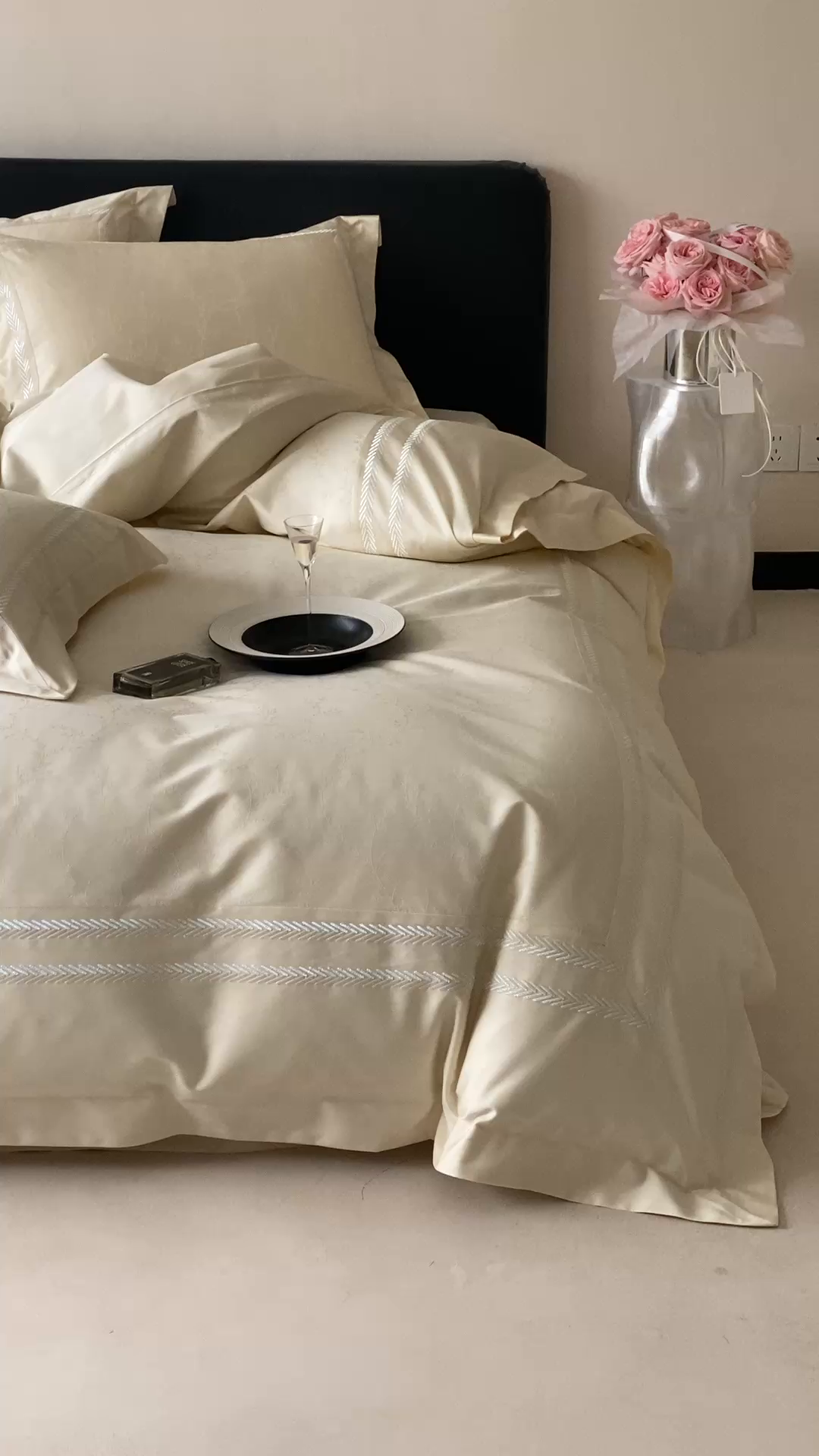 91家纺网 家纺一手货源 找家纺 品家居 2025新款100支高精密长绒棉四件套-岁月静好 浅香槟