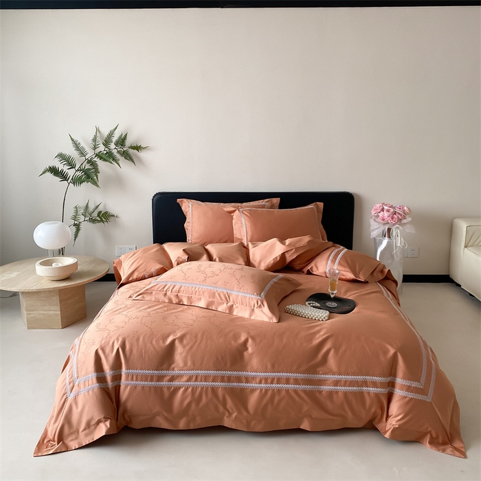 91家纺网 家纺一手货源 找家纺 品家居 2025新款100支高精密长绒棉四件套-岁月静好 爱玛橙