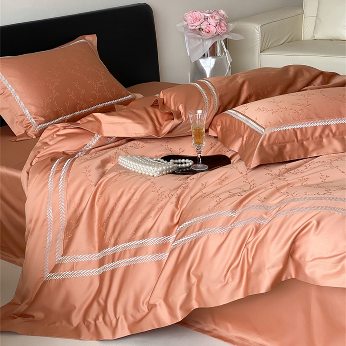 91家纺网 家纺一手货源 找家纺 品家居 2025新款100支高精密长绒棉四件套-岁月静好 爱玛橙