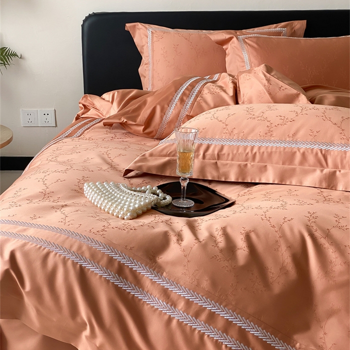 91家纺网 家纺一手货源 找家纺 品家居 2025新款100支高精密长绒棉四件套-岁月静好 爱玛橙