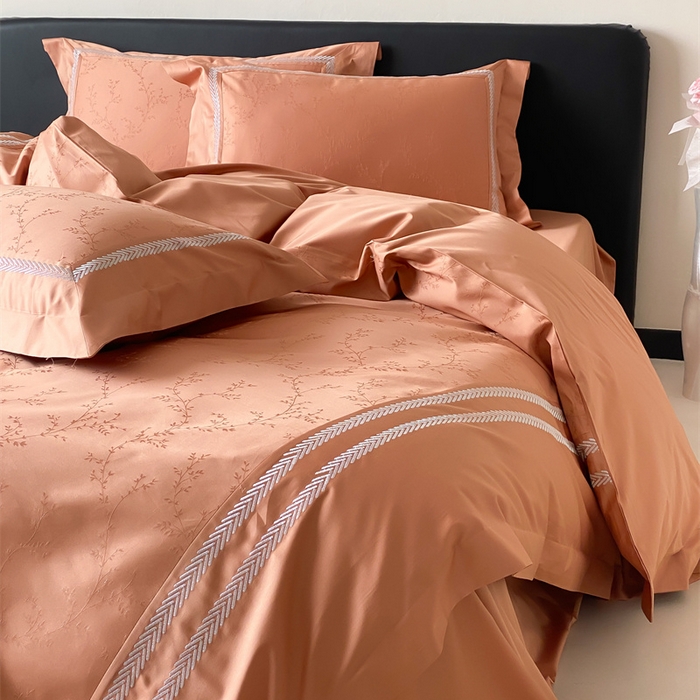 91家纺网 家纺一手货源 找家纺 品家居 2025新款100支高精密长绒棉四件套-岁月静好 爱玛橙