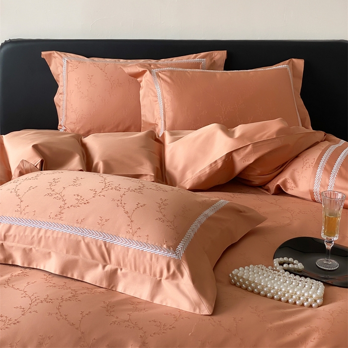 91家纺网 家纺一手货源 找家纺 品家居 2025新款100支高精密长绒棉四件套-岁月静好 爱玛橙