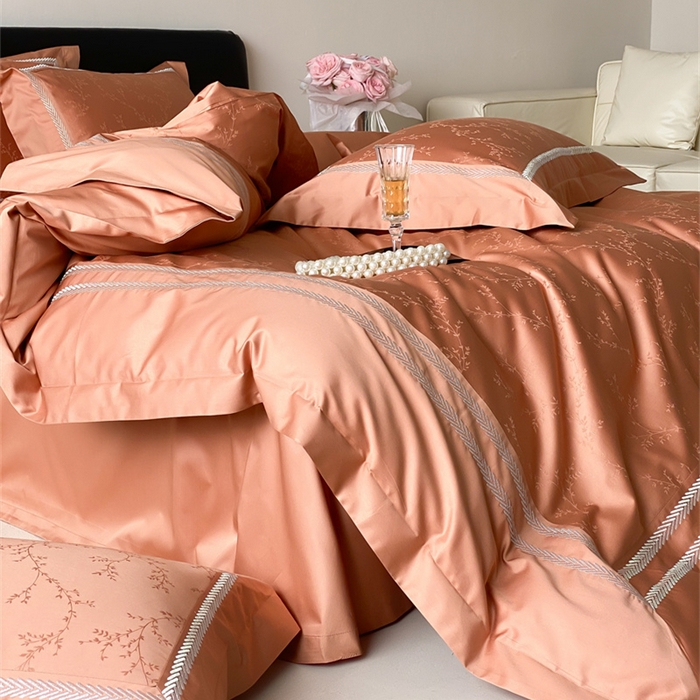 91家纺网 家纺一手货源 找家纺 品家居 2025新款100支高精密长绒棉四件套-岁月静好 爱玛橙