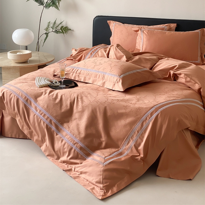 91家纺网 家纺一手货源 找家纺 品家居 2025新款100支高精密长绒棉四件套-岁月静好 爱玛橙