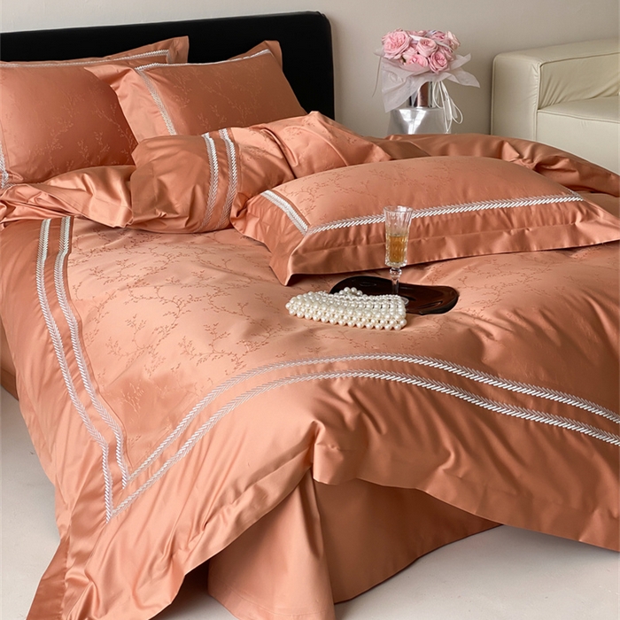 91家纺网 家纺一手货源 找家纺 品家居 2025新款100支高精密长绒棉四件套-岁月静好 爱玛橙