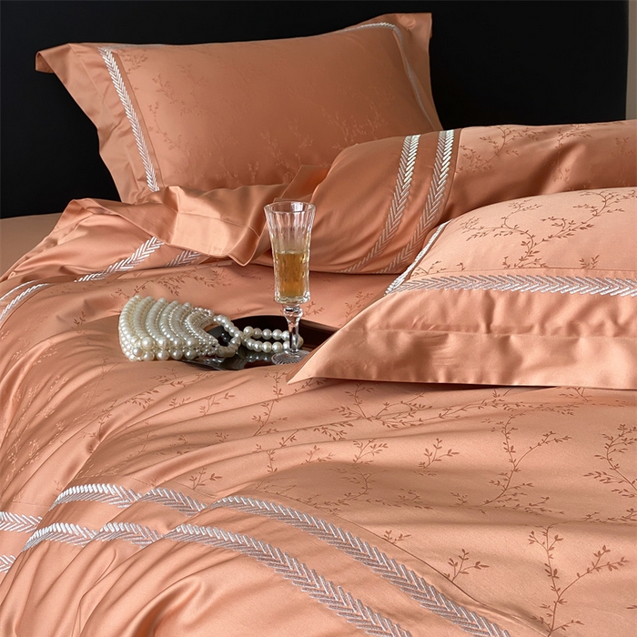 91家纺网 家纺一手货源 找家纺 品家居 2025新款100支高精密长绒棉四件套-岁月静好 爱玛橙