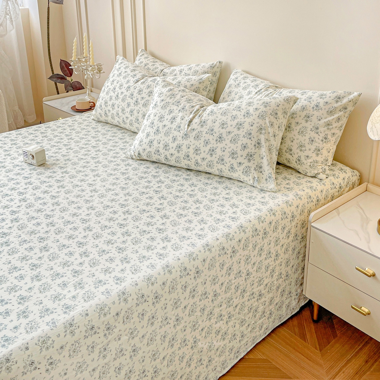 91家纺网 家纺一手货源 找家纺 纽缦家纺 2025新款水洗双层纱床单 春日与玫瑰