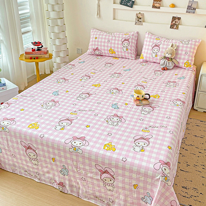 91家纺网 家纺一手货源 找家纺 纽缦家纺 2025新款水洗双层纱床单 花田小兔