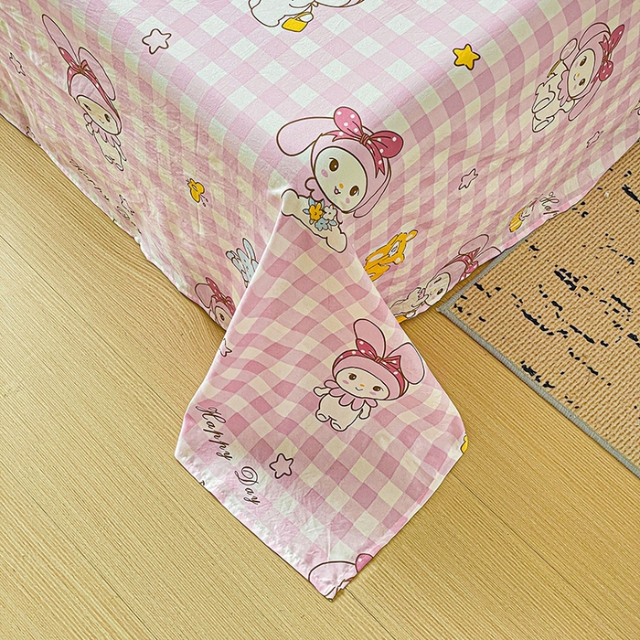 91家纺网 家纺一手货源 找家纺 纽缦家纺 2025新款水洗双层纱床单 花田小兔